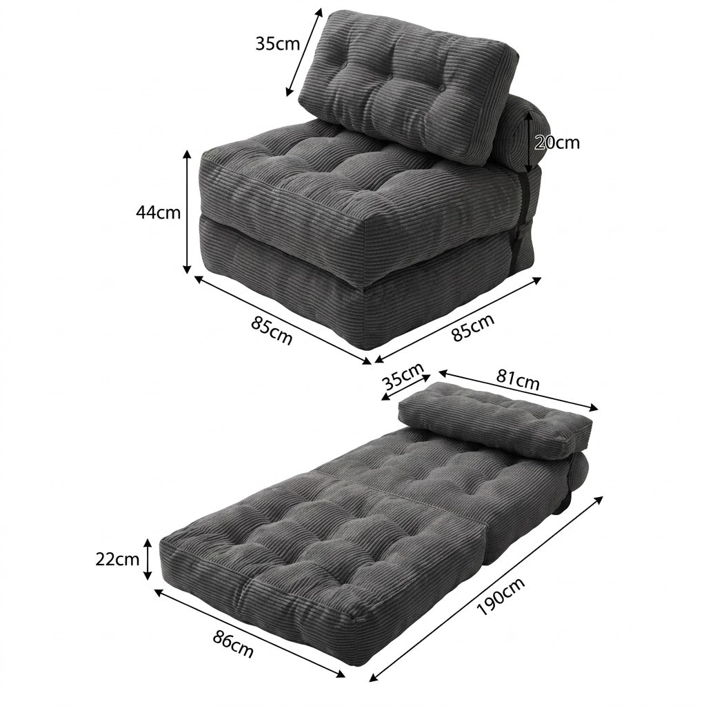 Dark grey ROREN Tofu Block single sofa bed folded out