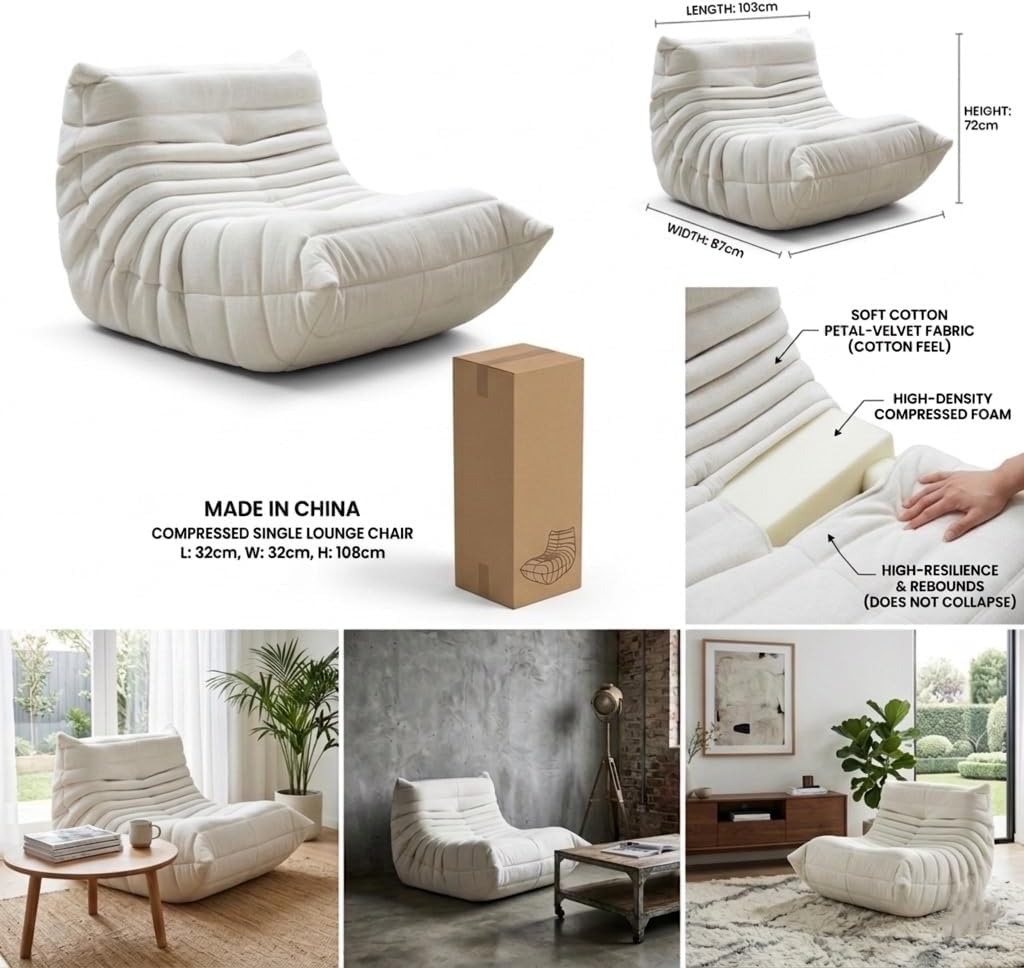 Aura Caterpillar Chair - Ivory Corduroy