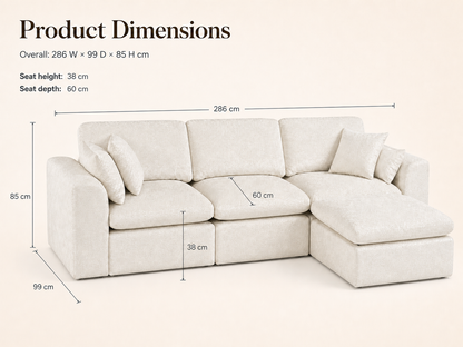 Cloud-Like Chenille Modular 3-Seater Chaise Sofa