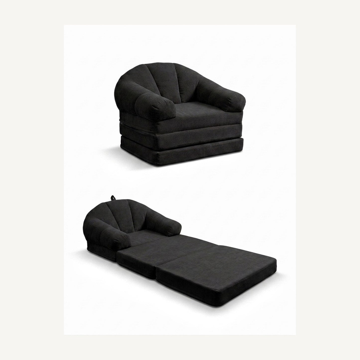 Aura Tri-Fold Sofa Bed black chair and bed views