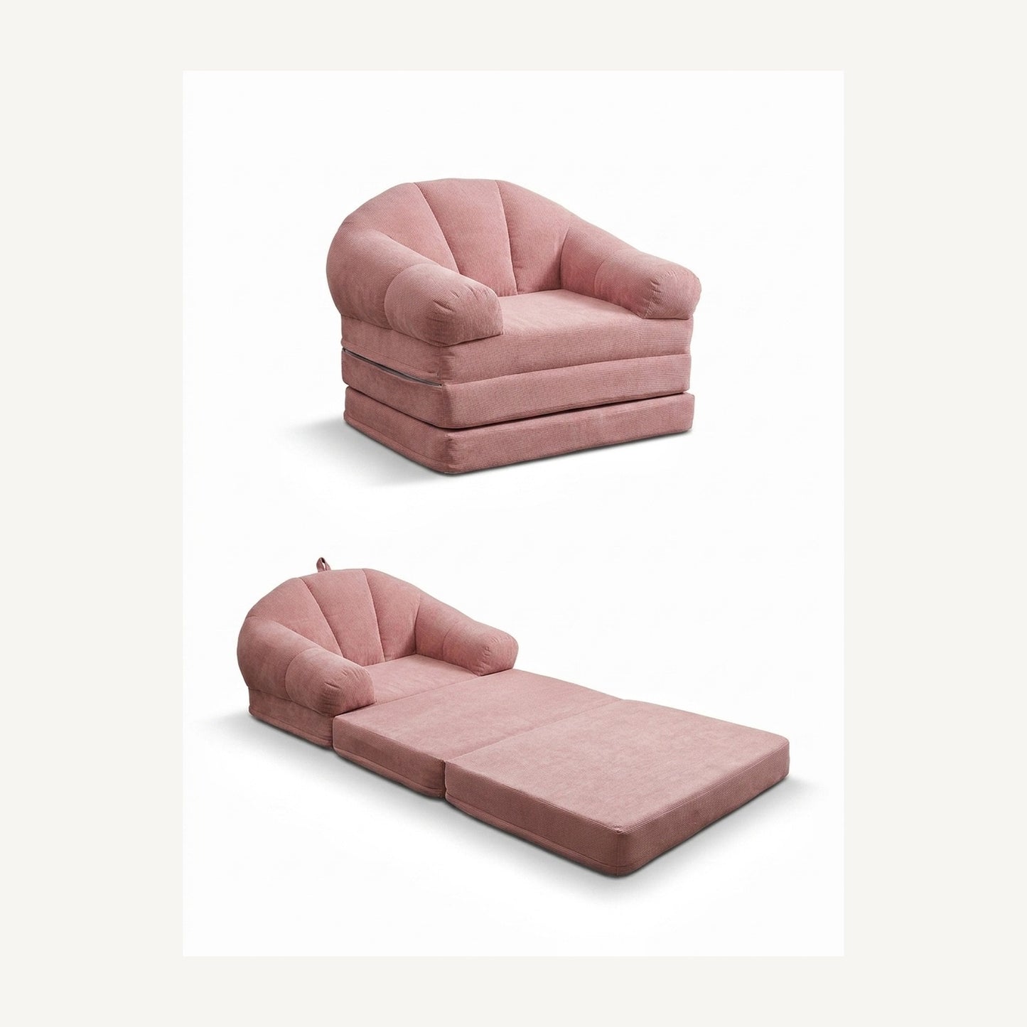 Aura Tri-Fold Sofa Bed pink chair and bed views