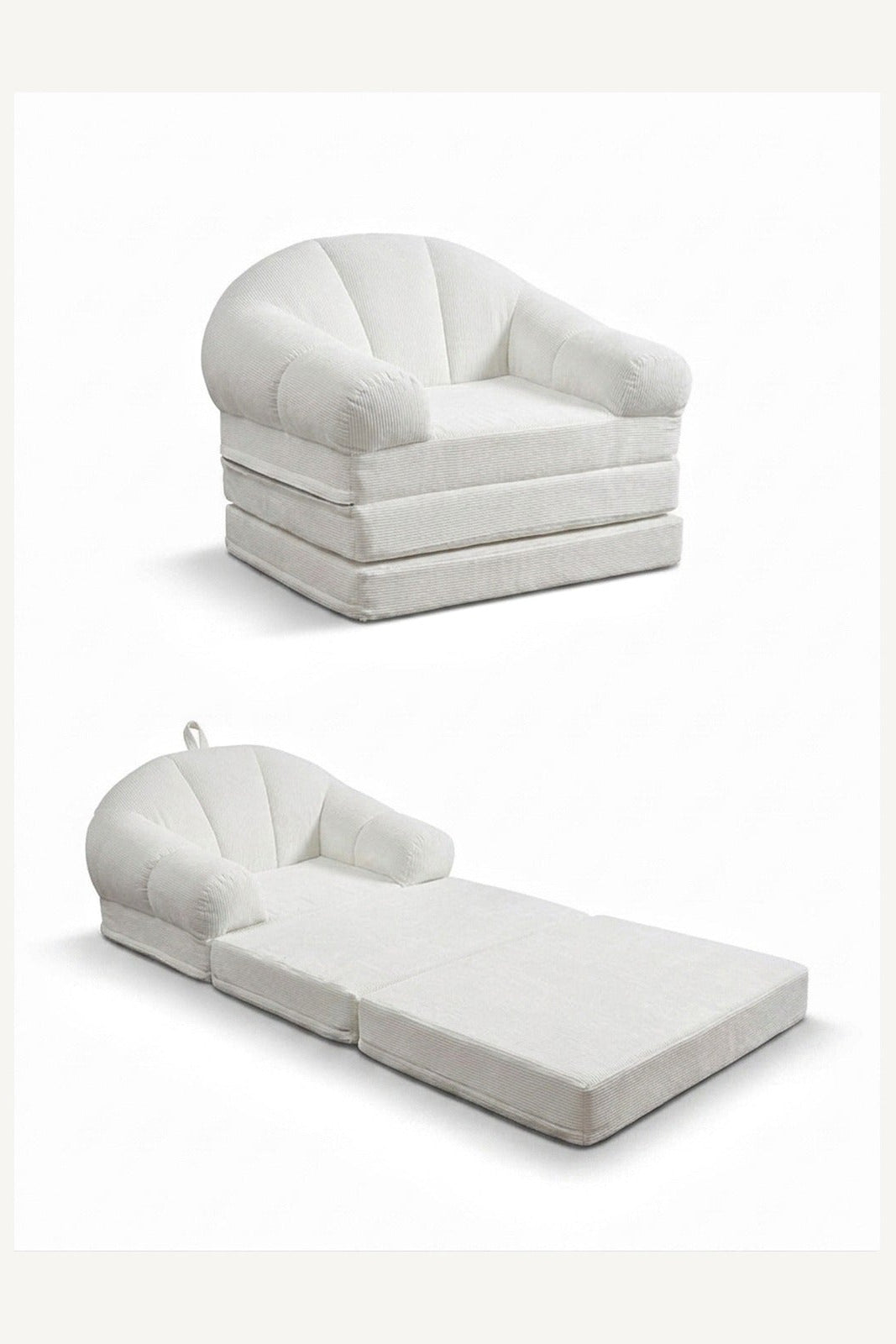 Aura Tri-Fold Sofa Bed white chair and bed views