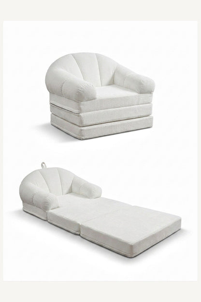 Aura Tri-Fold Sofa Bed white chair and bed views