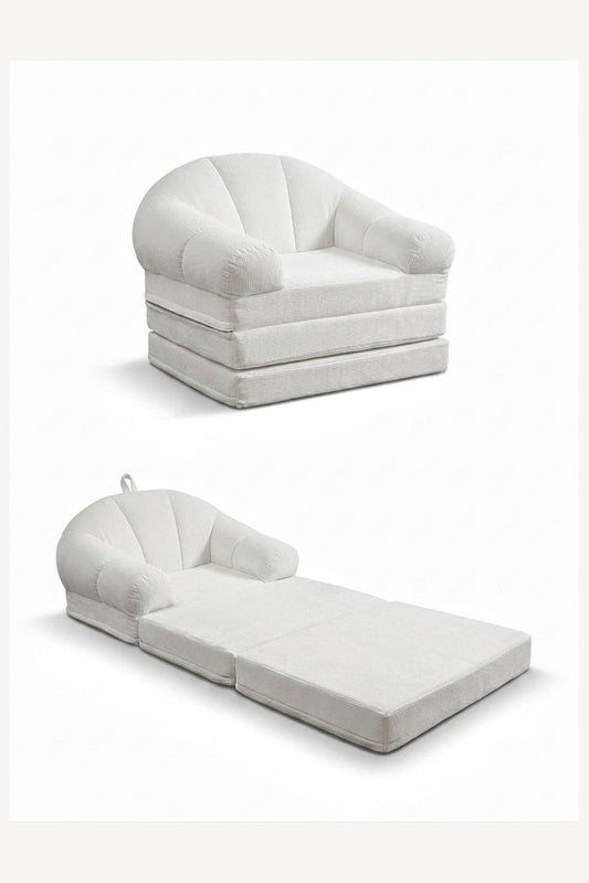 Aura Tri-Fold Sofa Bed white chair and bed views