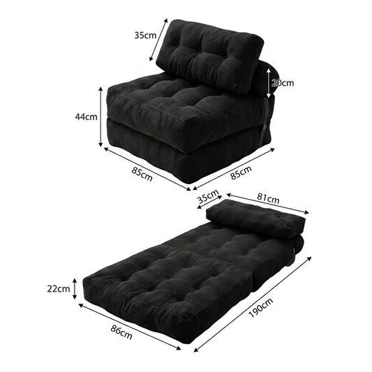 Black ROREN Tofu Block single sofa bed folded out