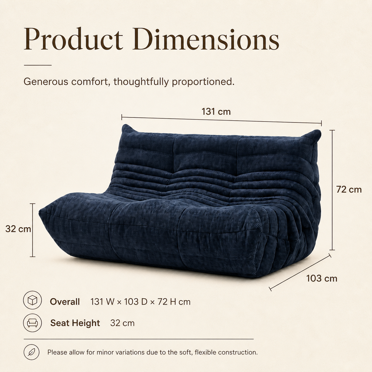 Blue ROREN Togo 2-seater sofa lifestyle view