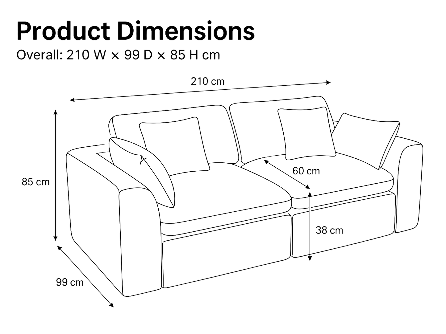 Cloud-Like Chenille Modular 2-Seater Sofa