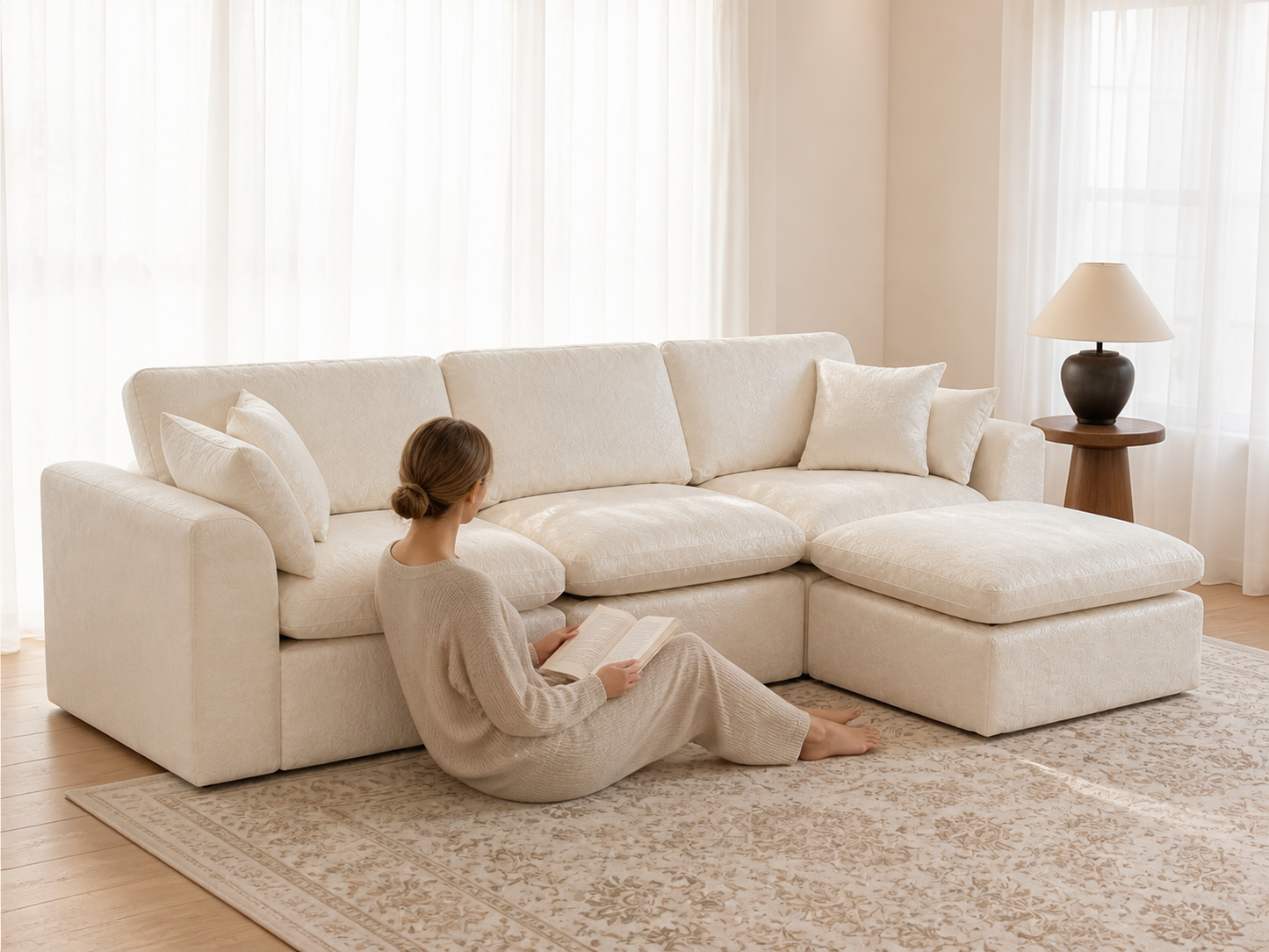 Cloud-Like Chenille Modular 3-Seater Chaise Sofa