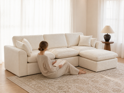 Cloud-Like Chenille Modular 3-Seater Chaise Sofa
