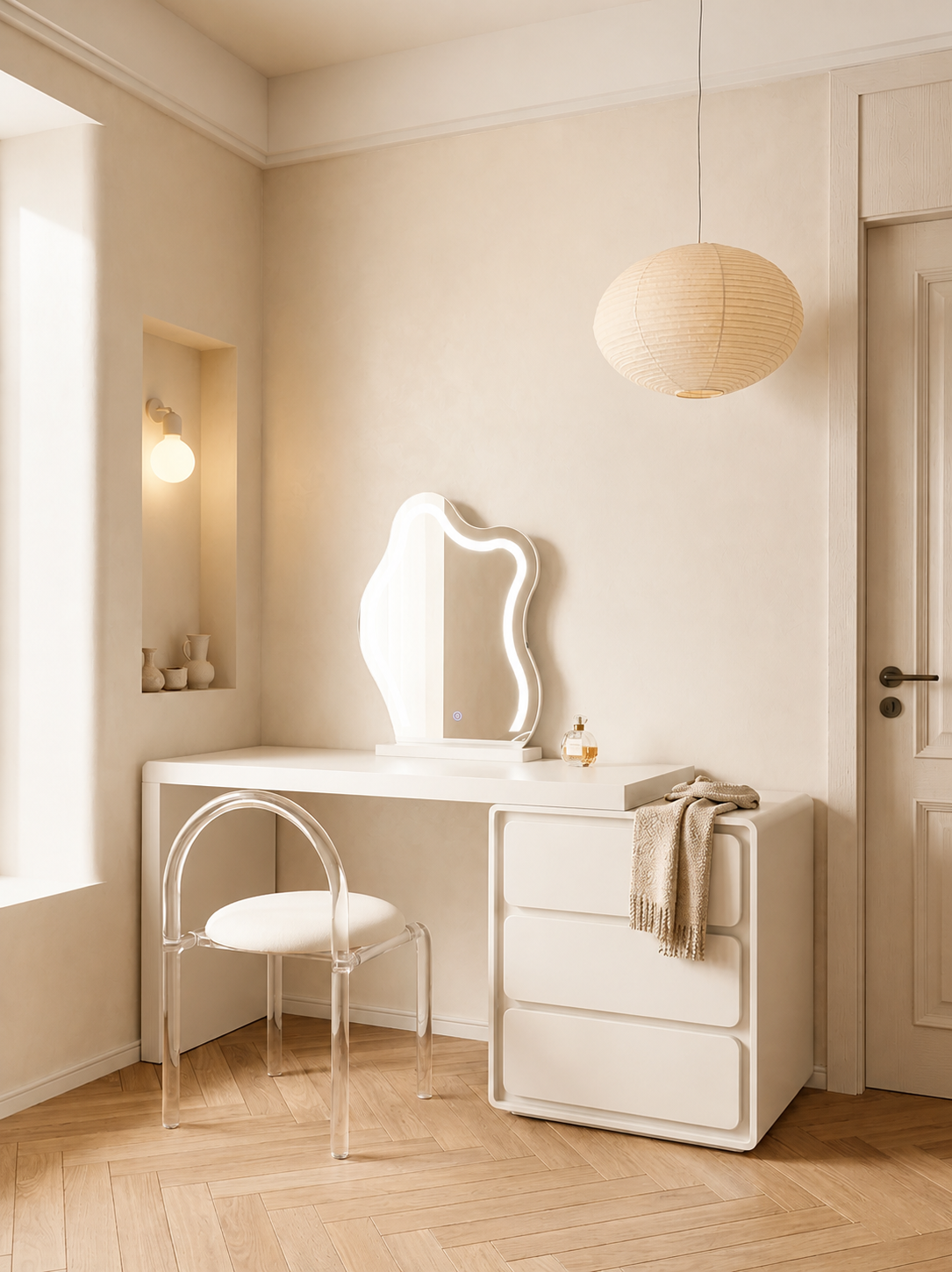 Aura Cloud Mirror Vanity Set - Six Drawer