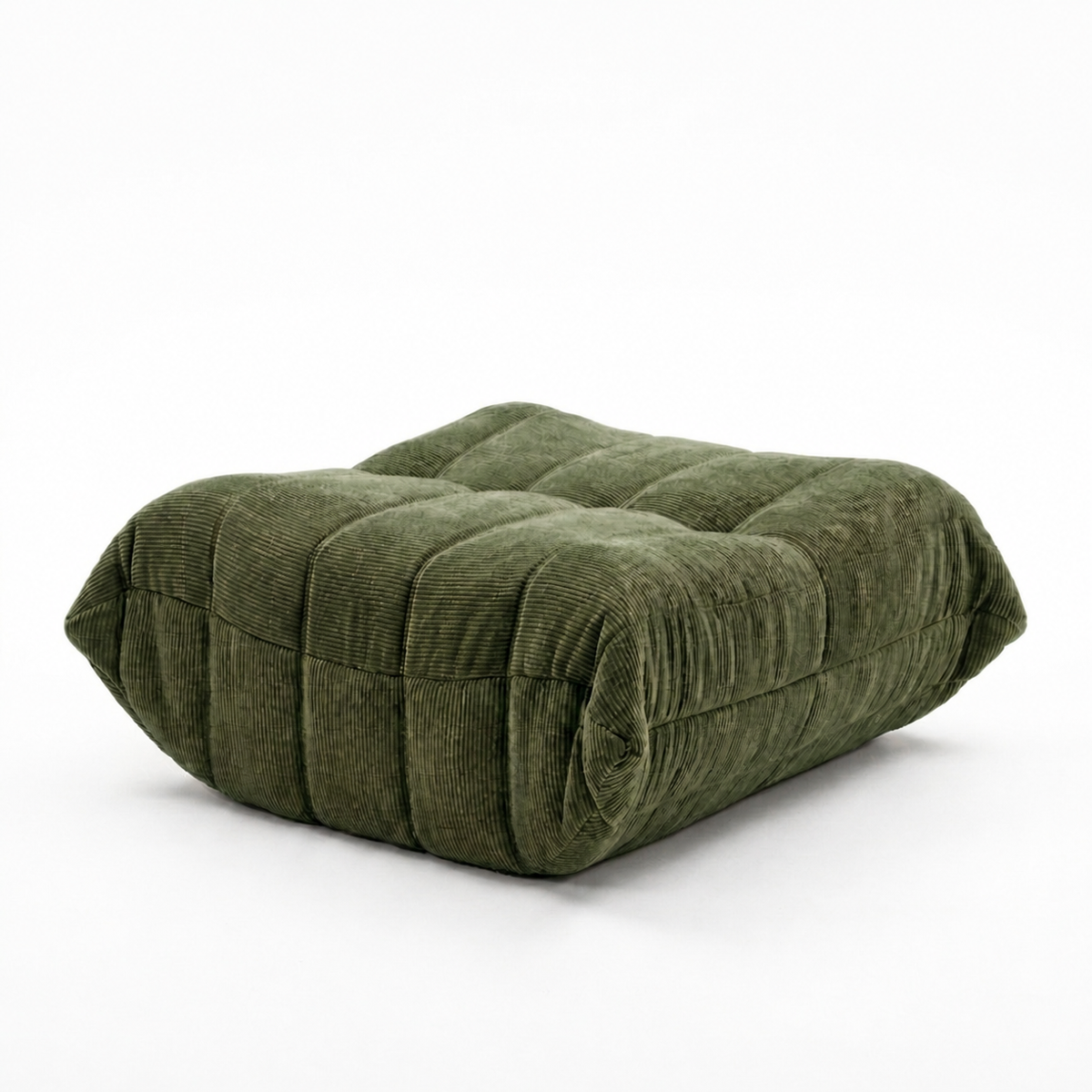 Olive green ROREN Togo ottoman on a white background