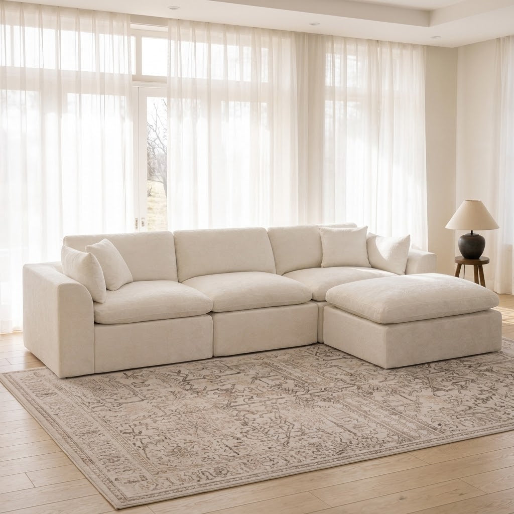 ROREN Cloud 3-seater sofa with ottoman in white