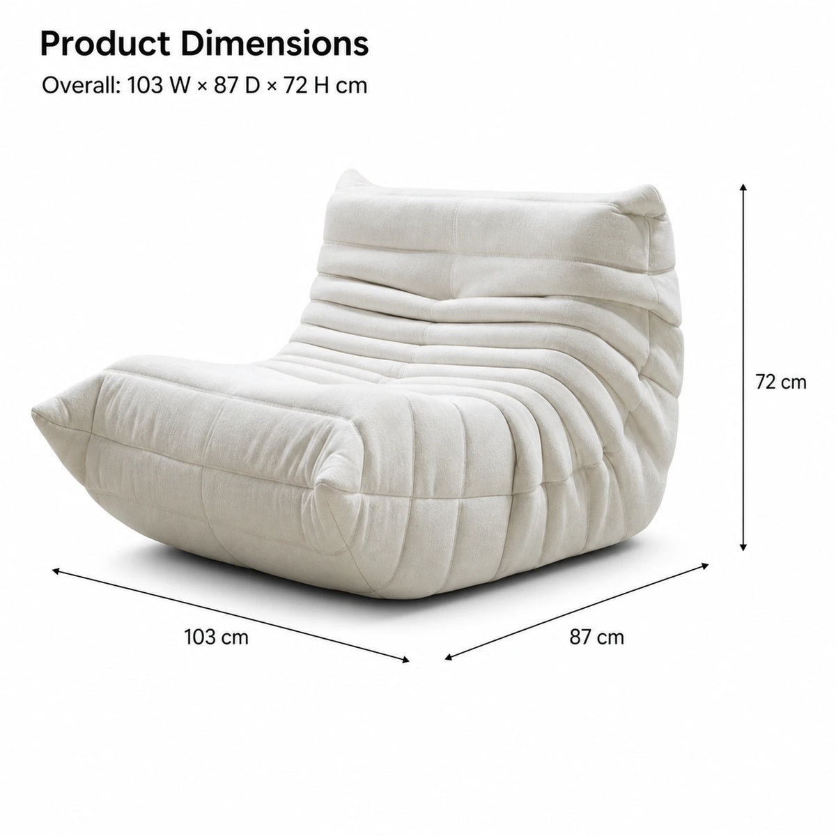 White ROREN Togo lounge chair dimensions 103 × 87 × 72 cm