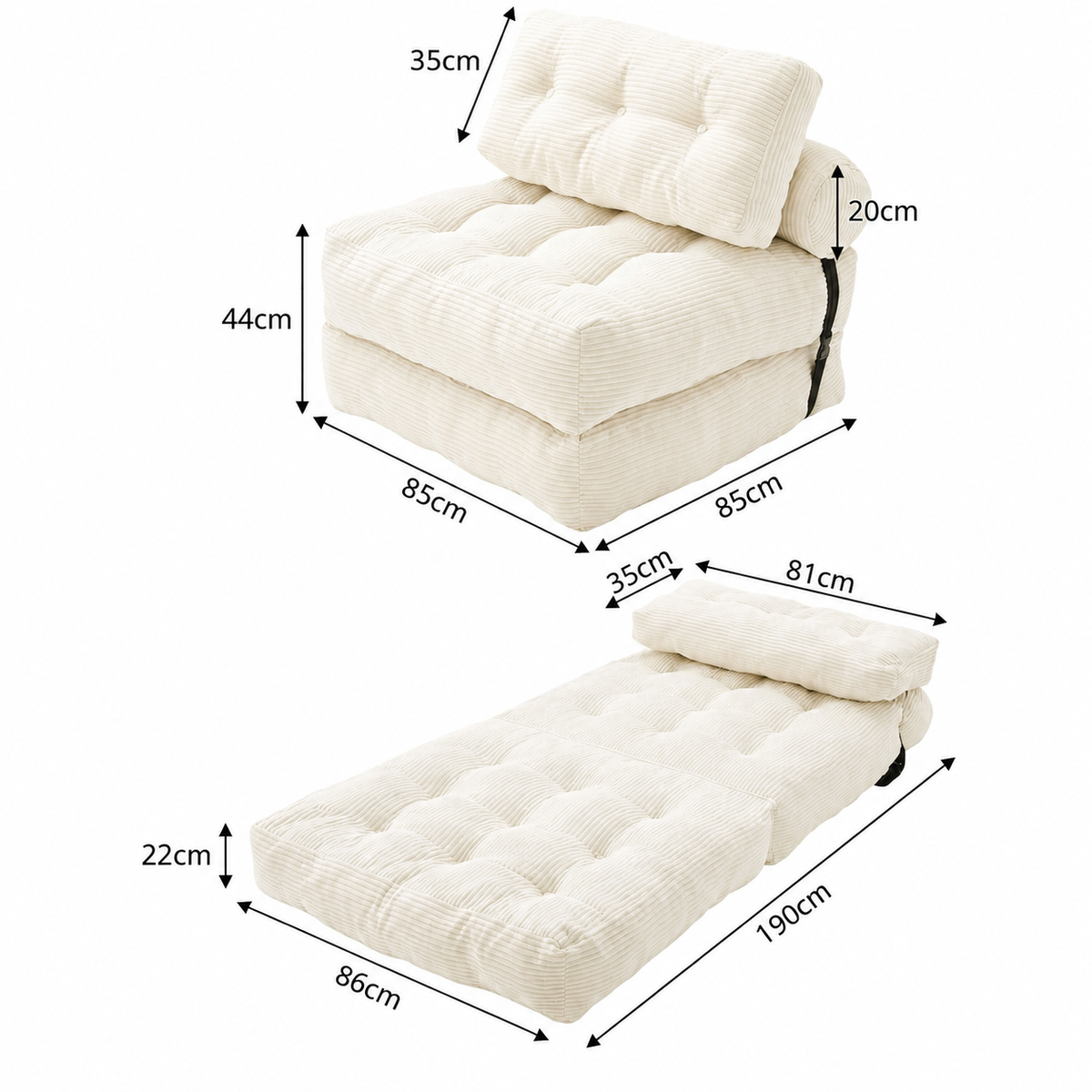 White ROREN Tofu Block sofa bed alternate view