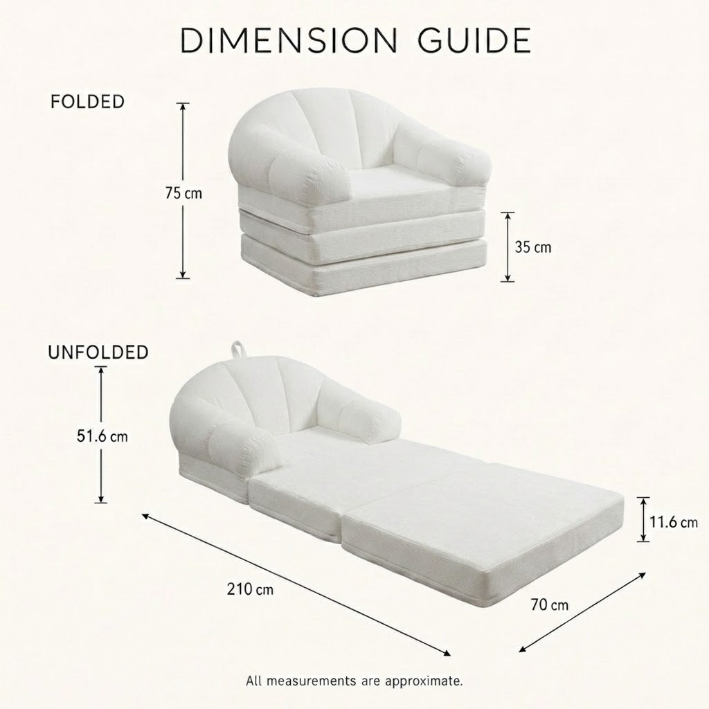 White ROREN Tri-Fold single sofa bed alternate view